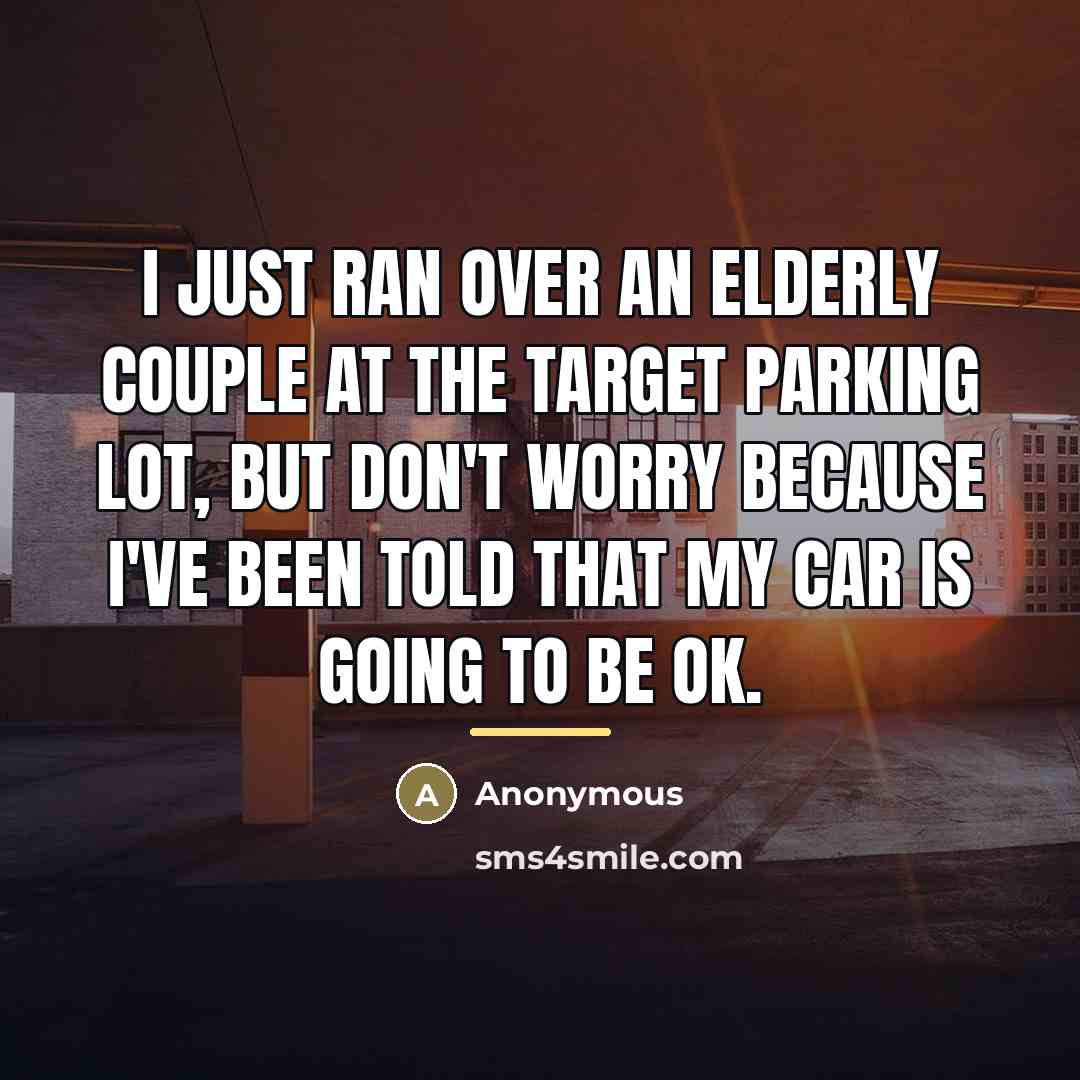 “I just ran over an elderly couple at the Target parking lot, but don't worry because I've been told that my car is going to be ok.” quote by Anonymous