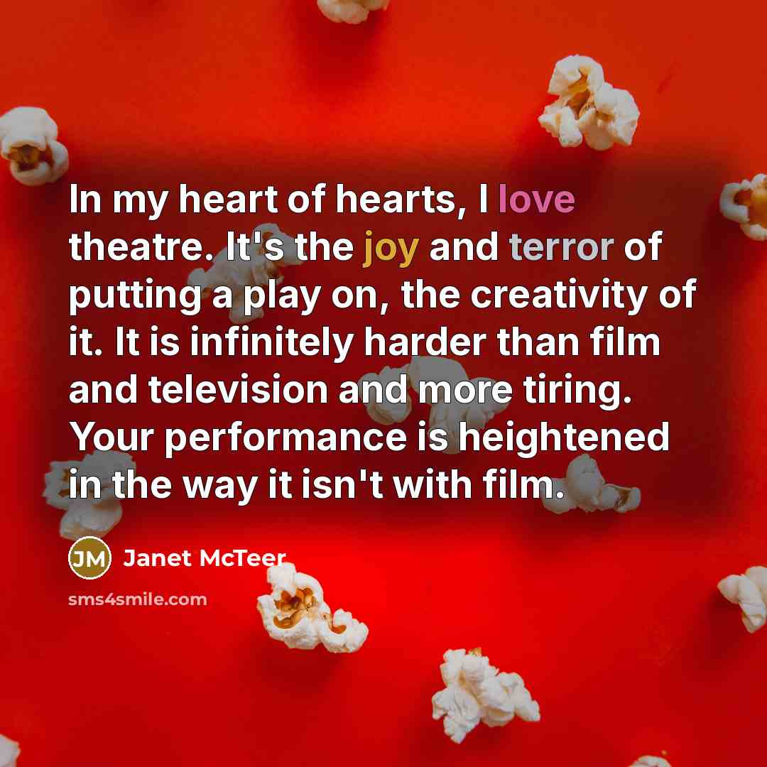 “In my heart of hearts, I love theatre. It's the…” quote by Janet McTeer