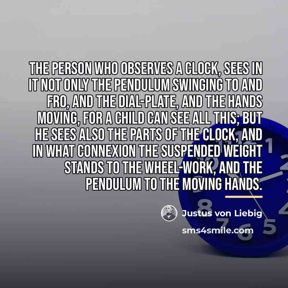 “The person who observes a clock, sees in it not…” quote by Justus von Liebig