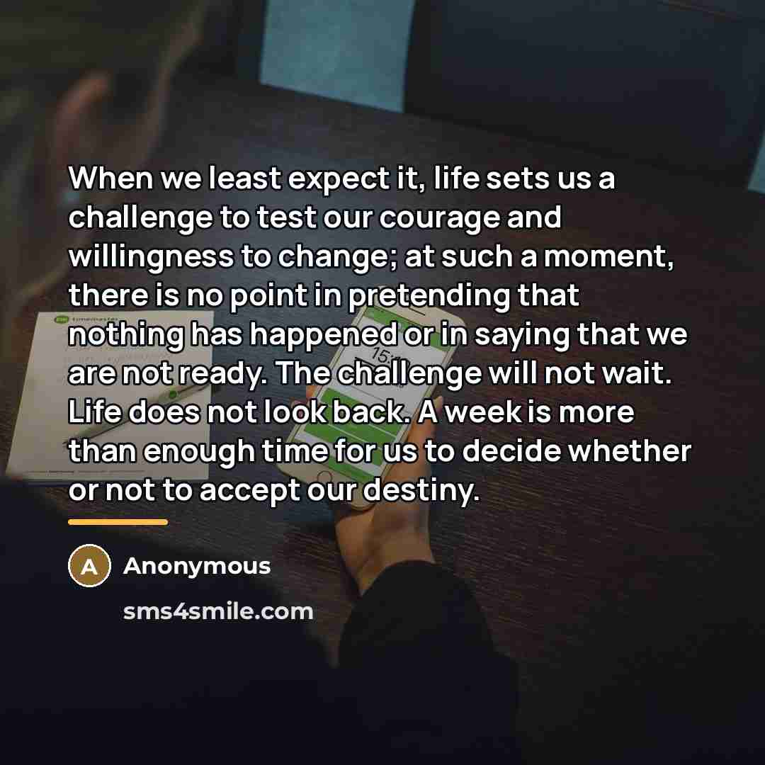 “When we least expect it, life sets us a challenge…” quote by Anonymous