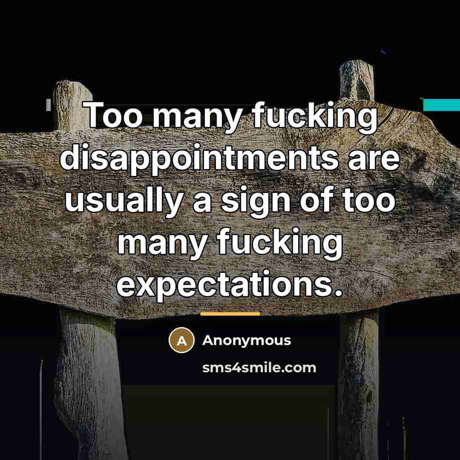 “Too many fucking disappointments are usually a sign of too…” quote by Anonymous
