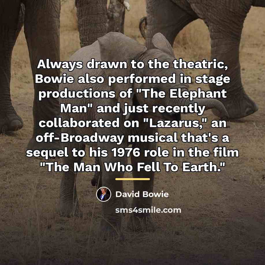 “Always drawn to the theatric, Bowie also performed in stage…” quote by David Bowie
