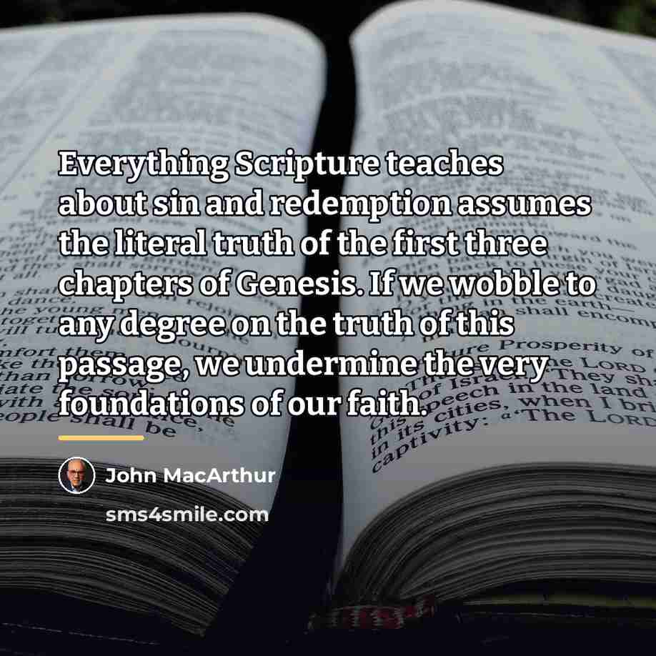 “Everything Scripture teaches about sin and redemption assumes the literal…” quote by John Macarthur