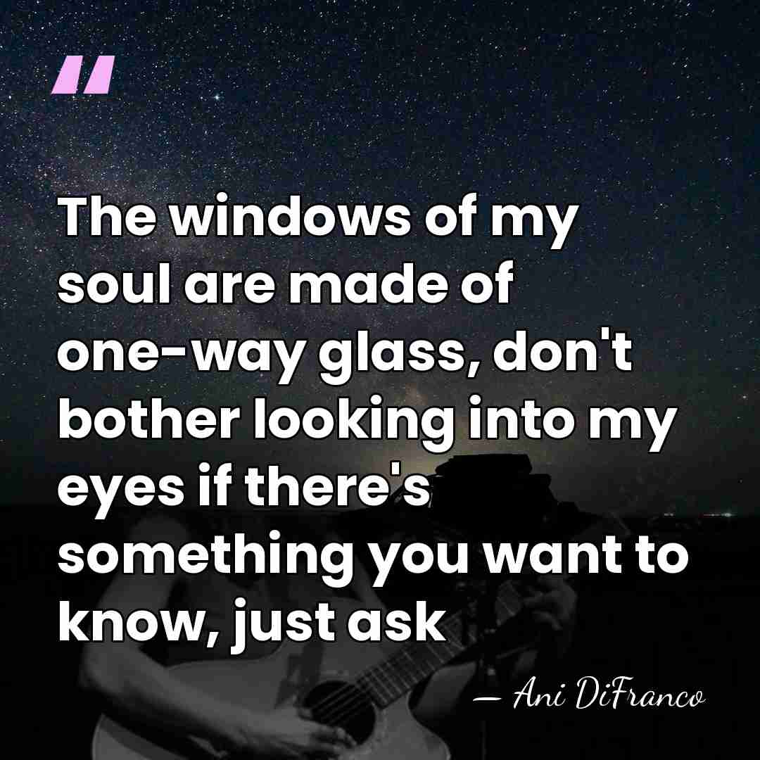 The windows of my soul are made of one-way glass, don't bother&hellip; - Ani DiFranco