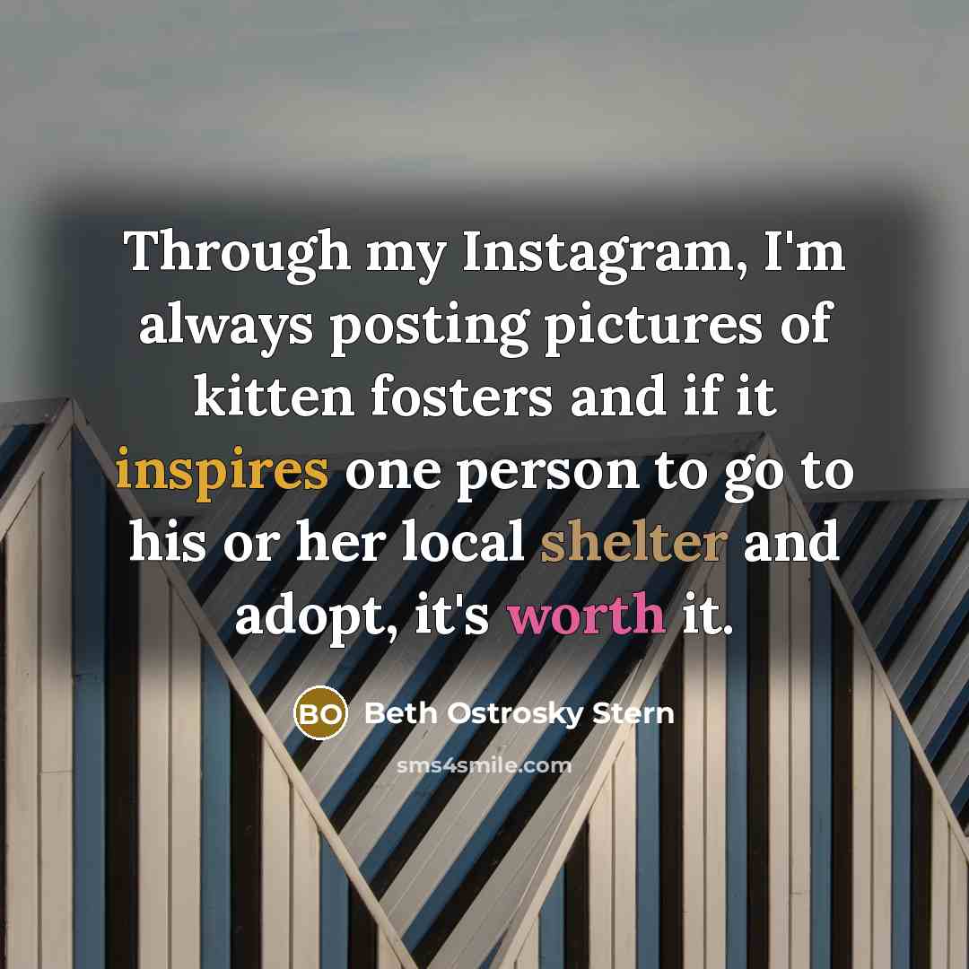 “Through my Instagram, I'm always posting pictures of kitten fosters and if it inspires one person to go to his or her local shelter and adopt, it's worth it.” quote by Beth Ostrosky Stern