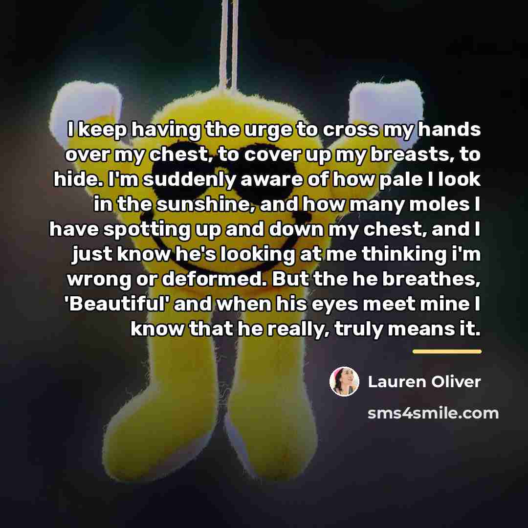 “I keep having the urge to cross my hands over…” quote by Lauren Oliver