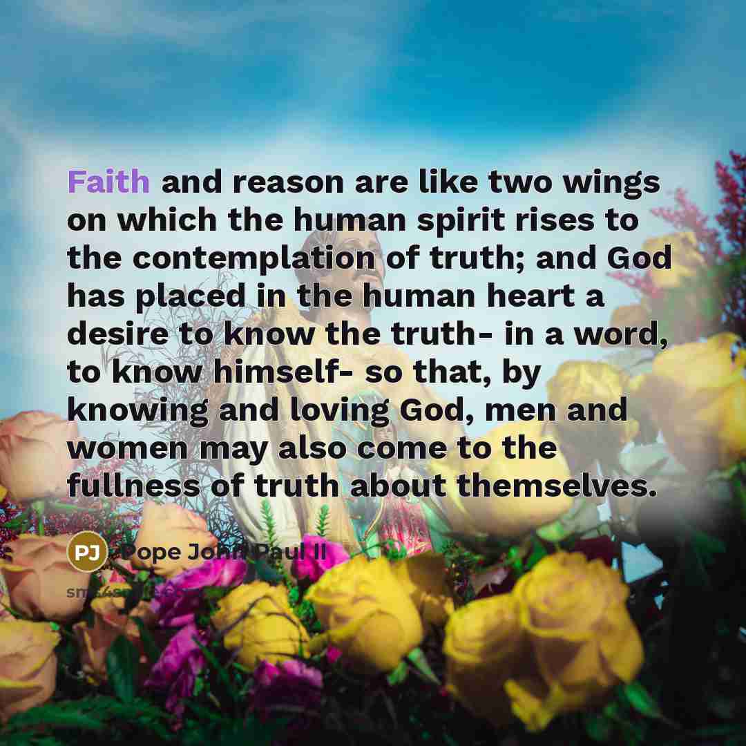 “Faith and reason are like two wings on which the…” quote by Pope John Paul II