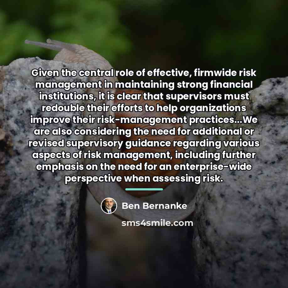 “Given the central role of effective, firmwide risk management in…” quote by Ben Bernanke