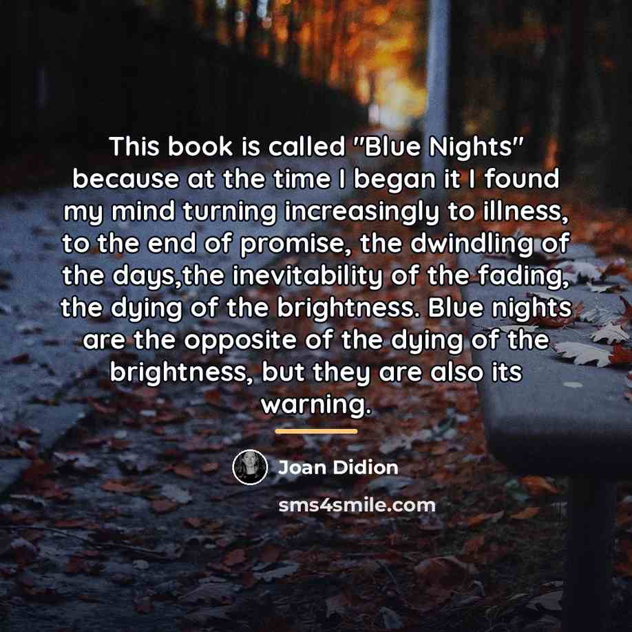 “This book is called "Blue Nights" because at the time…” quote by Joan Didion