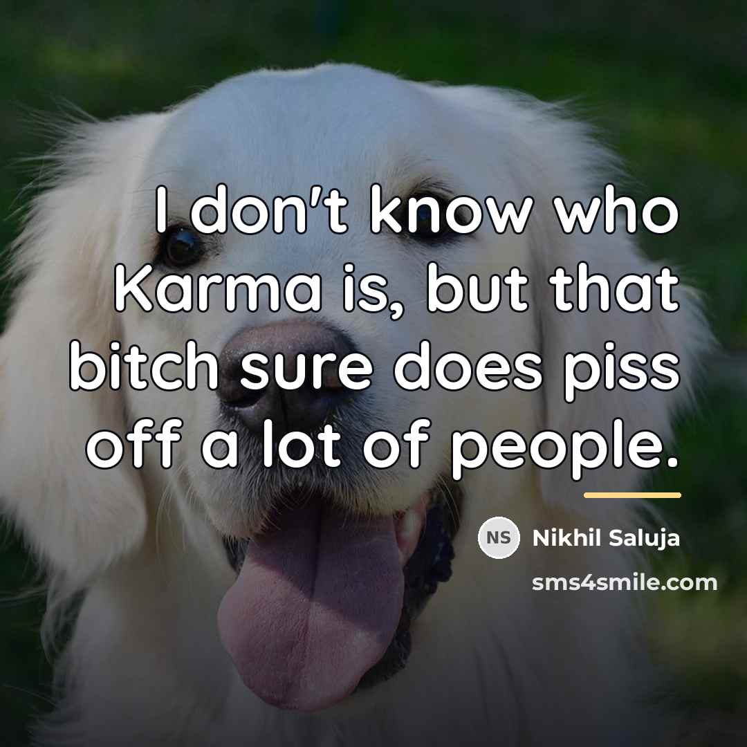 “I don't know who Karma is, but that bitch sure…” quote by Nikhil Saluja