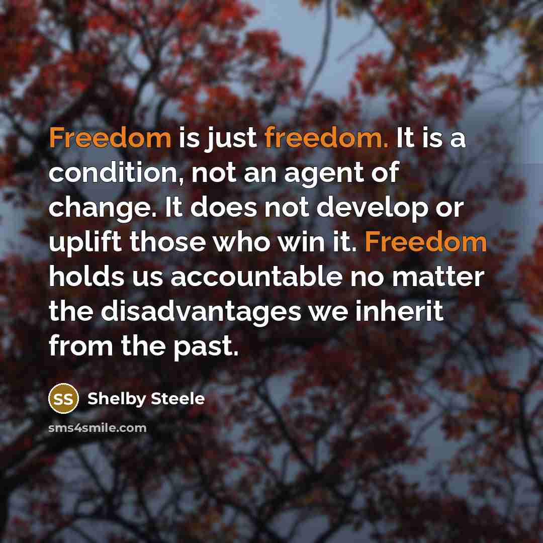 “Freedom is just freedom. It is a condition, not an…” quote by Shelby Steele