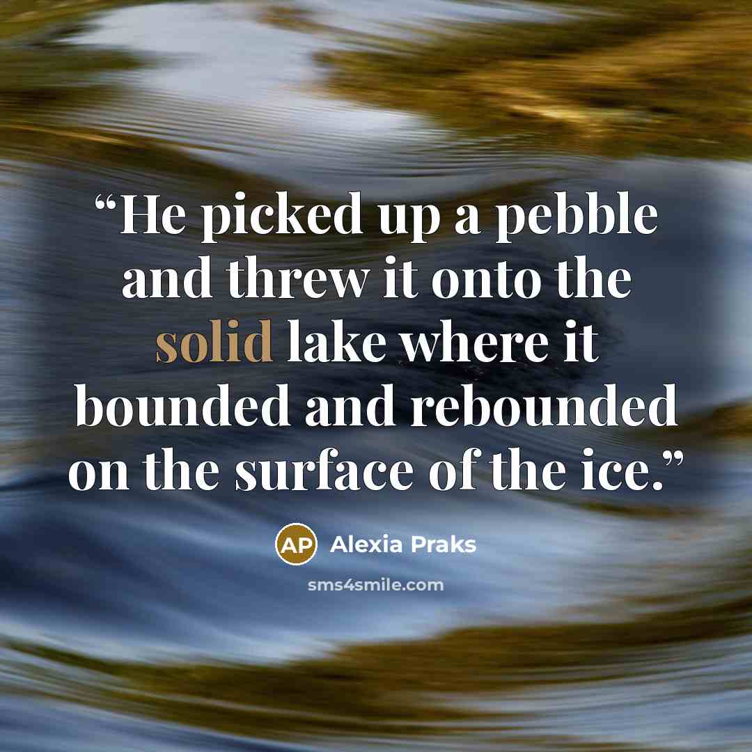 “He picked up a pebble and threw it onto the solid lake where it bounded and rebounded on the surface of the ice.” quote by Alexia Praks