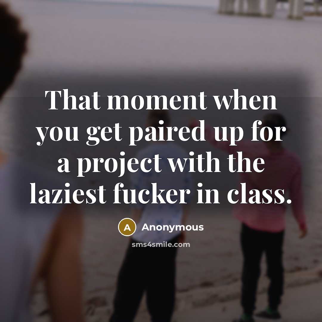 “That moment when you get paired up for a project with the laziest fucker in class.” quote by Anonymous