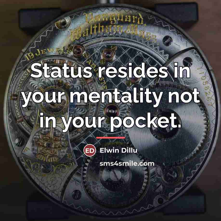 “Status resides in your mentality not in your pocket.…” quote by Elwin Dillu