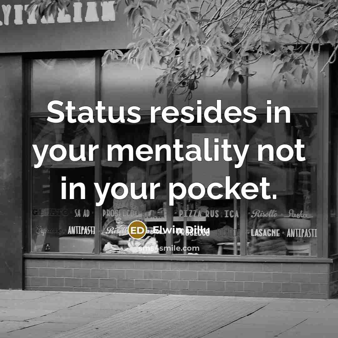 “Status resides in your mentality not in your pocket.” quote by Elwin Dillu