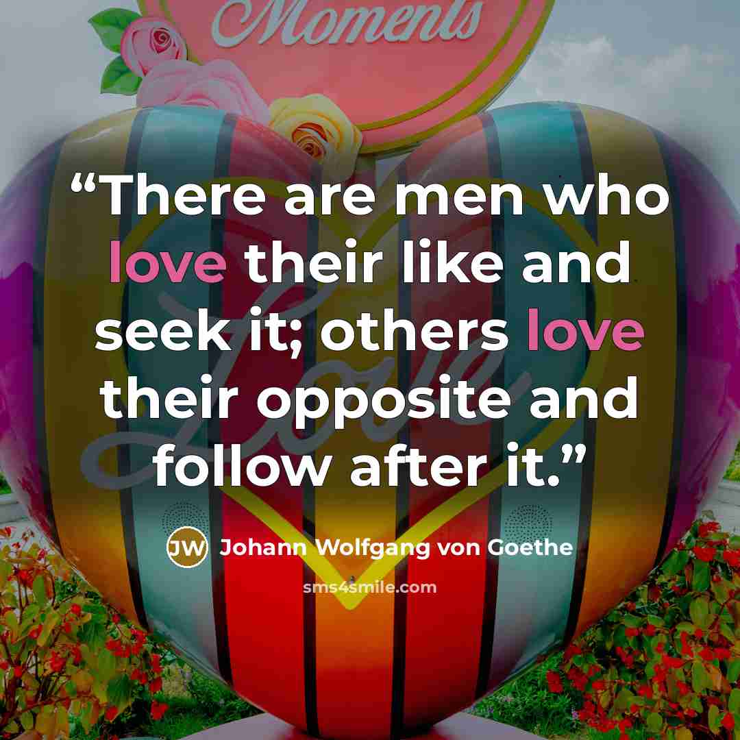 “There are men who love their like and seek it; others love their opposite and follow after it.” quote by Johann Wolfgang von Goethe