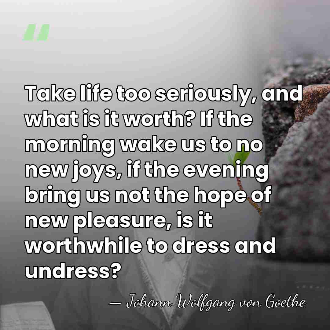 Take life too seriously, and what is it worth? If the morning&hellip; - Johann Wolfgang von Goethe