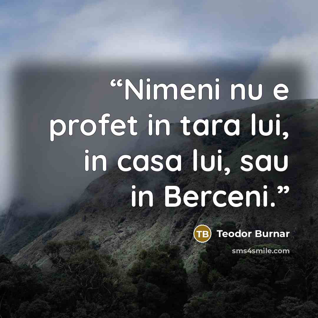 “Nimeni nu e profet in tara lui, in casa lui, sau in Berceni.” quote by Teodor Burnar