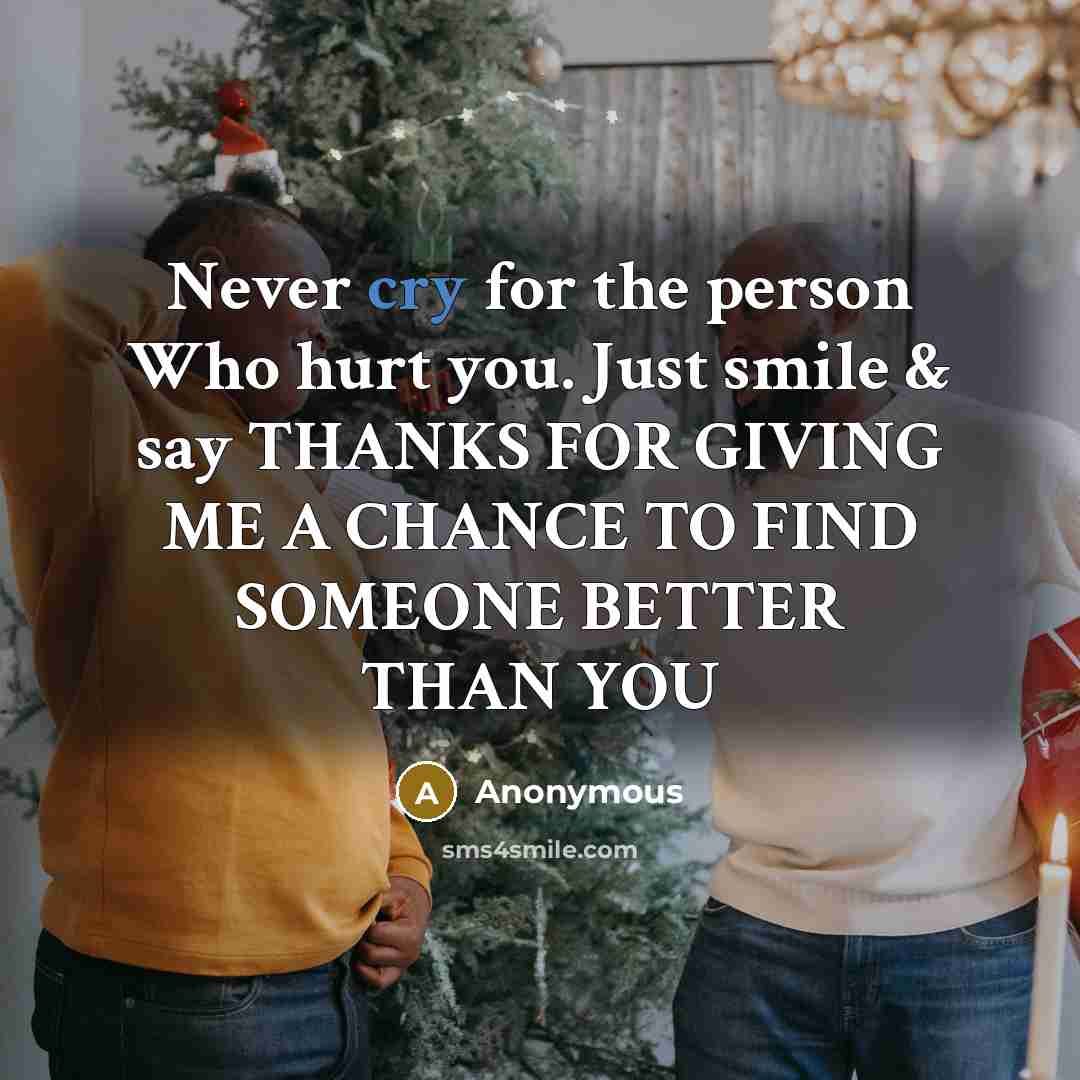“Never cry for the person Who hurt you. Just smile…” quote by Anonymous