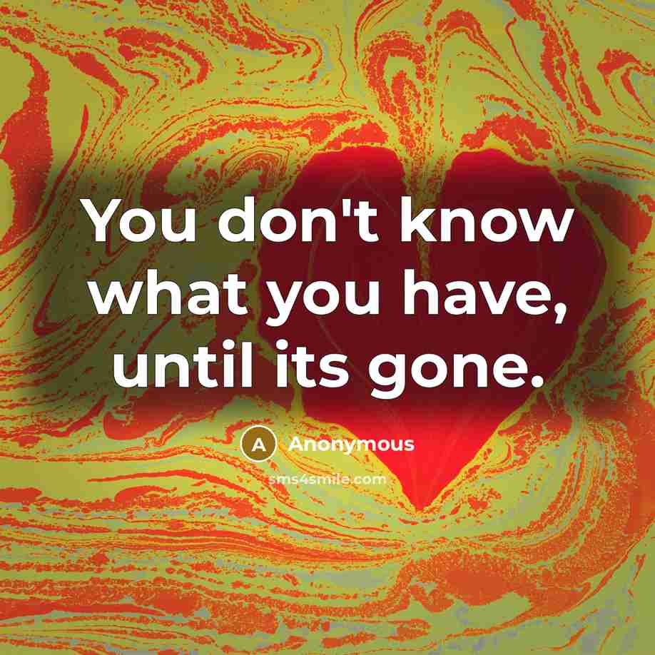 “You don't know what you have, until its gone.…” quote by Anonymous
