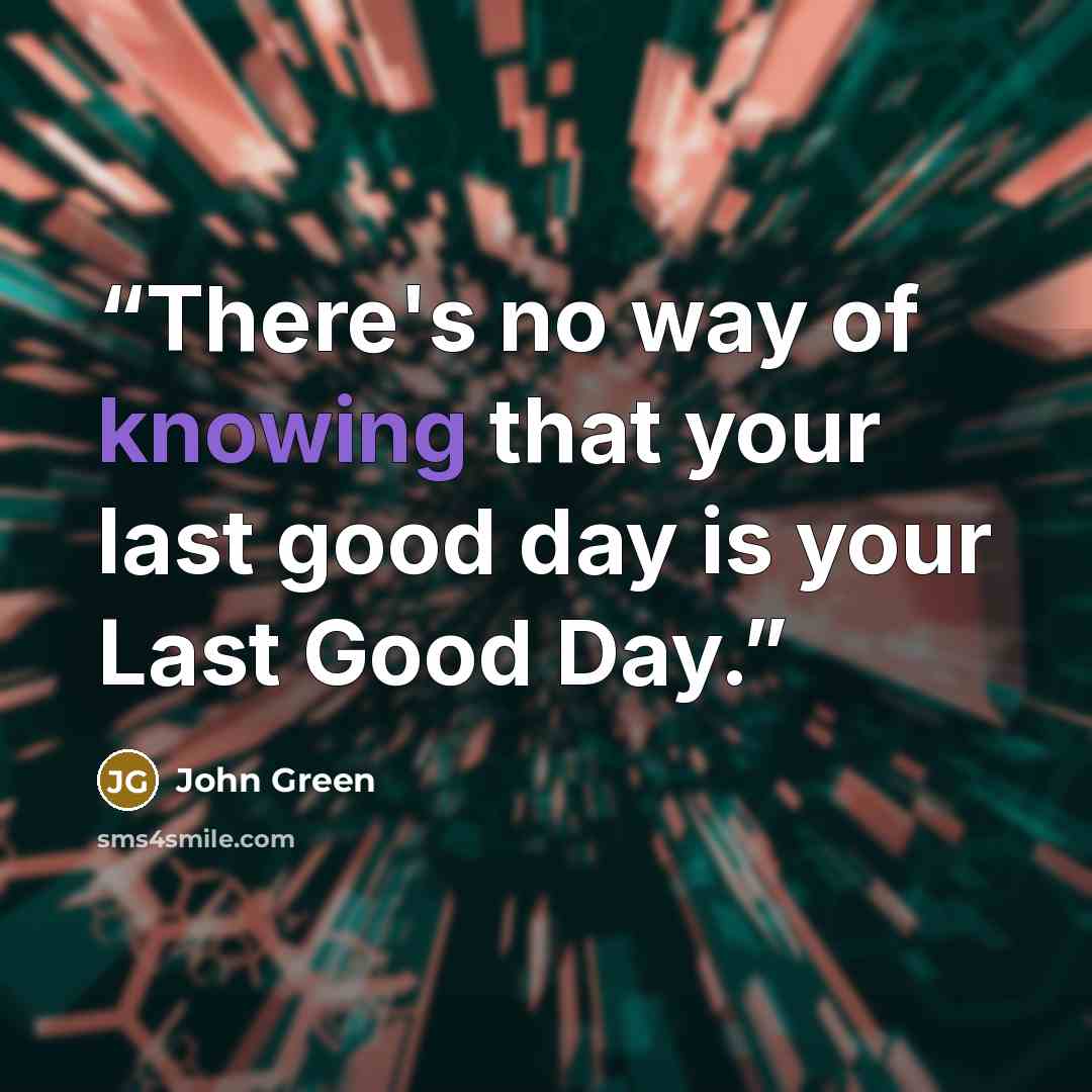 “There's no way of knowing that your last good day is your Last Good Day.” quote by John Green