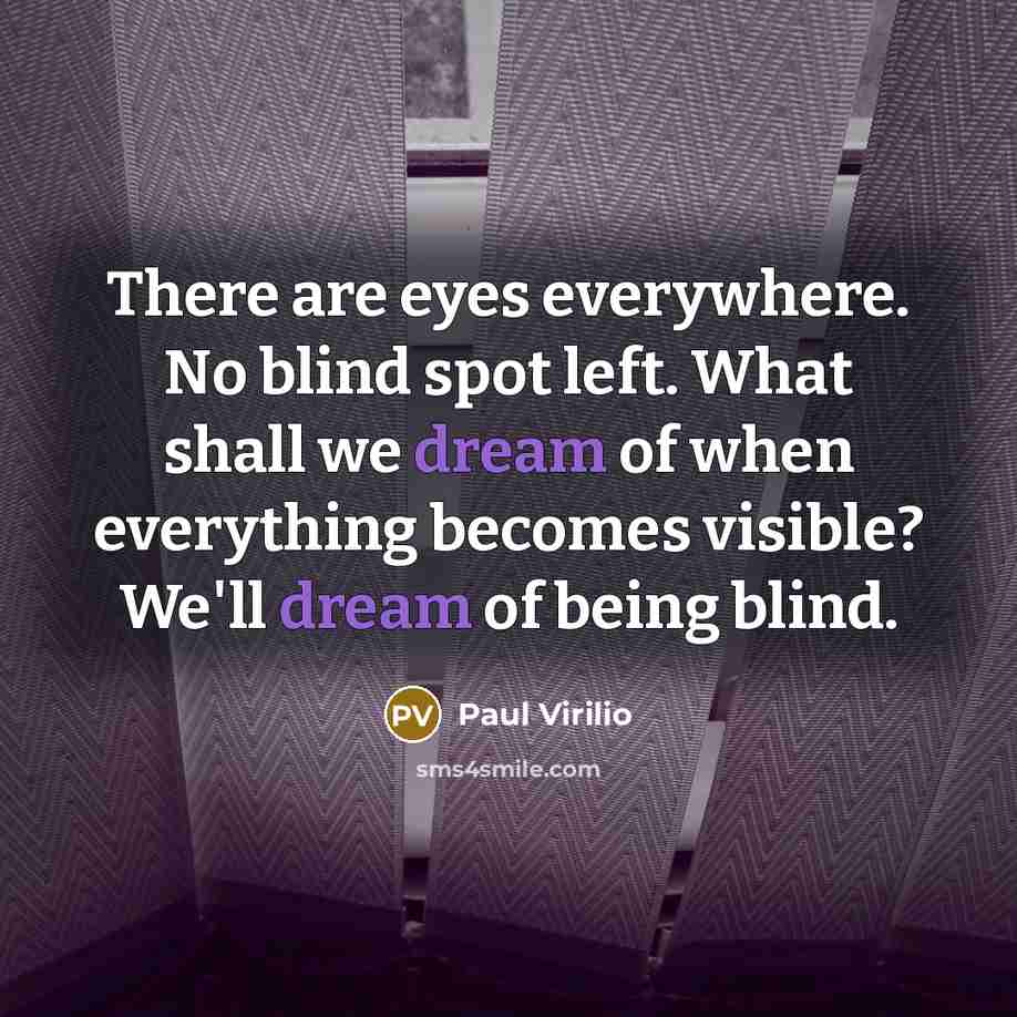 “There are eyes everywhere. No blind spot left. What shall…” quote by Paul Virilio