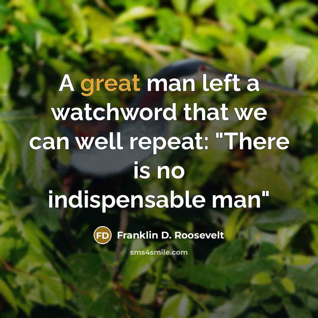 “A great man left a watchword that we can well repeat: "There is no indispensable man"” quote by Franklin D. Roosevelt