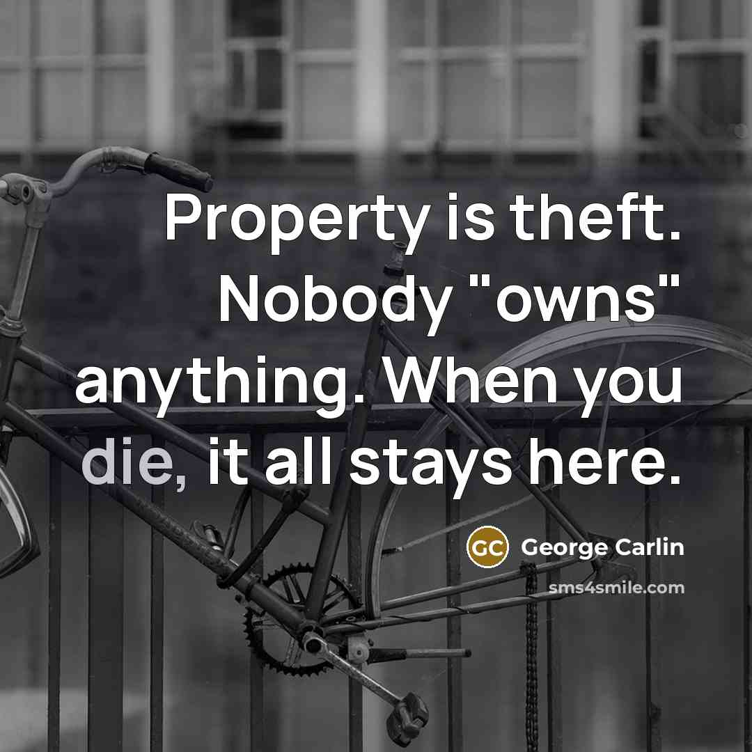 “Property is theft. Nobody "owns" anything. When you die, it…” quote by George Carlin