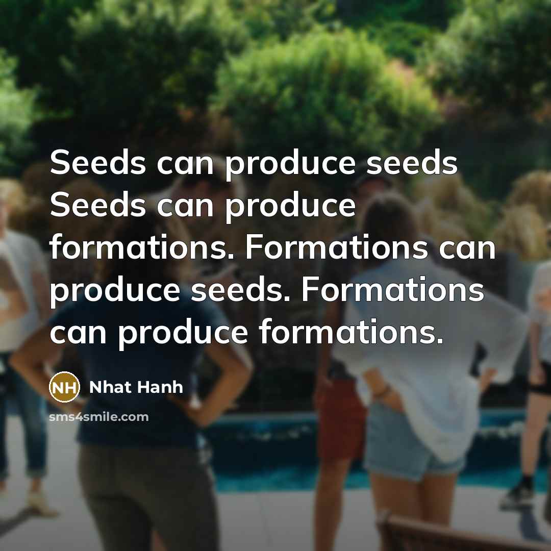 “Seeds can produce seeds Seeds can produce formations. Formations can produce seeds. Formations can produce formations.” quote by Nhat Hanh