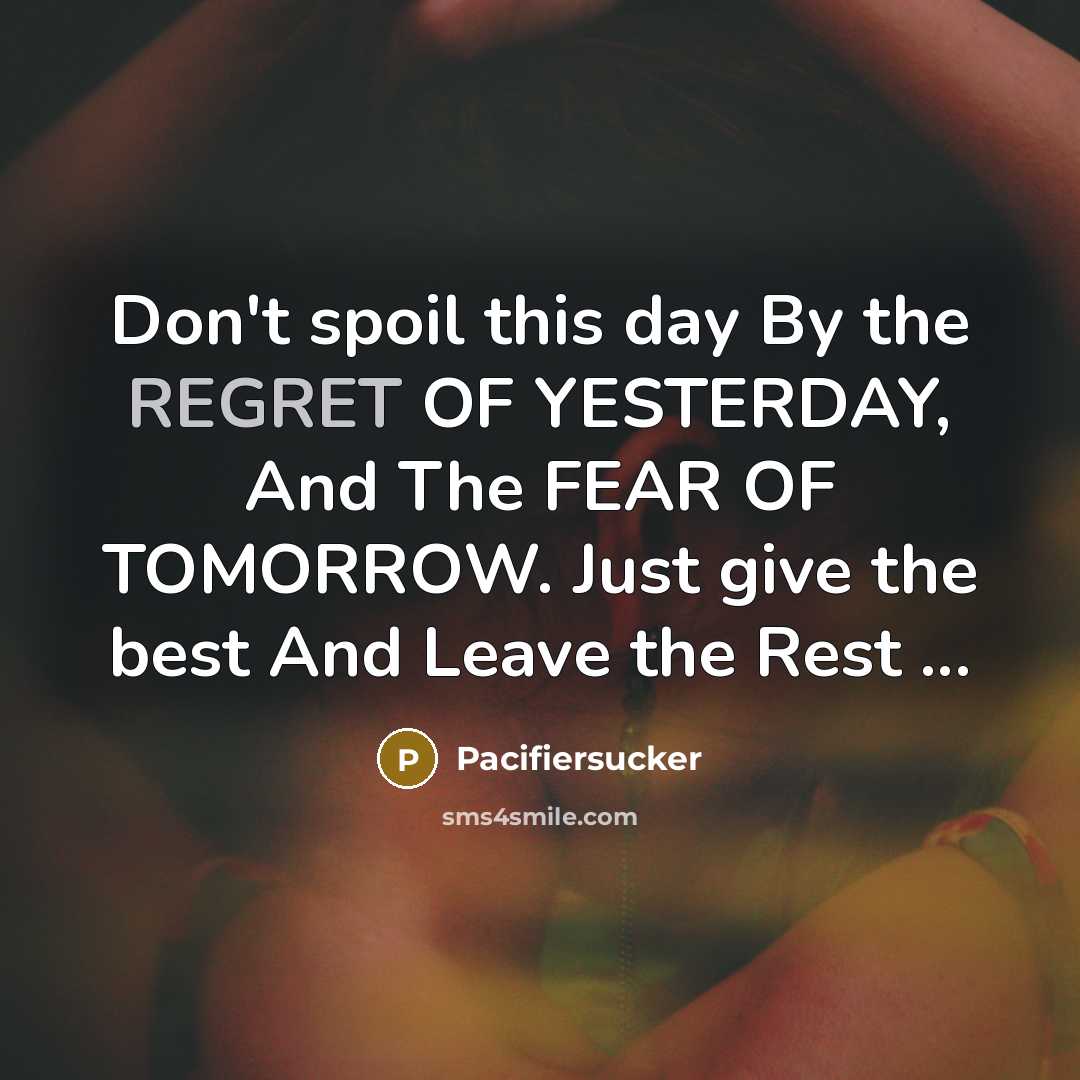 “Don't spoil this day By the REGRET OF YESTERDAY, And…” quote by Pacifiersucker