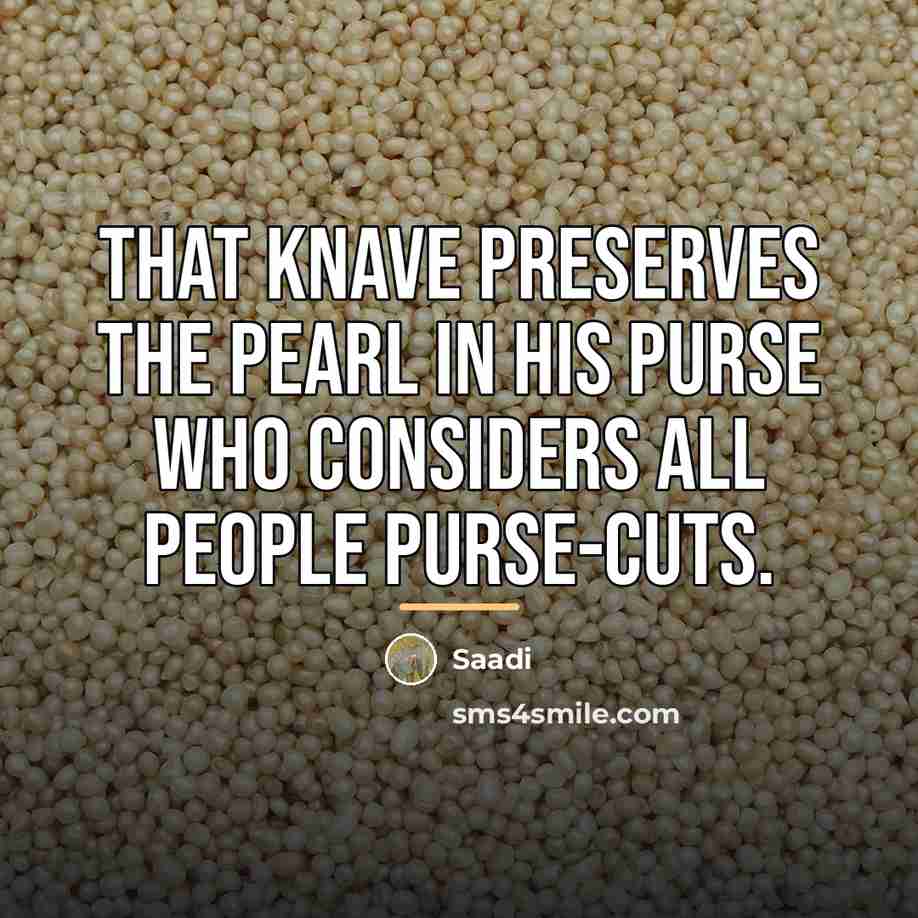 “That knave preserves the pearl in his purse who considers…” quote by Saadi