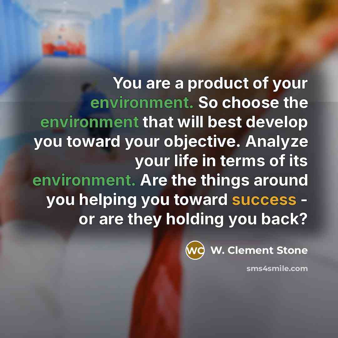 “You are a product of your environment. So choose the…” quote by W. Clement Stone