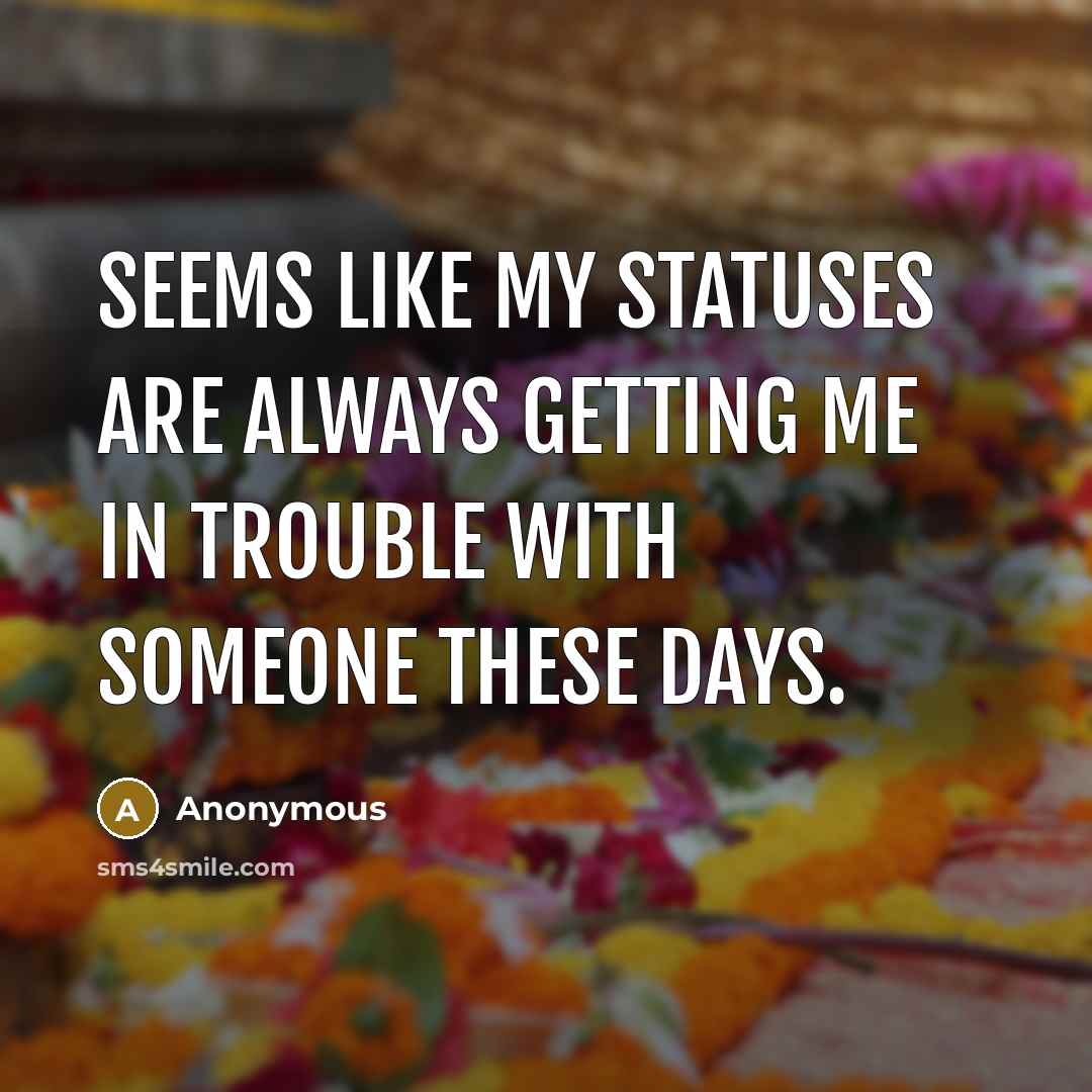 “Seems like my statuses are always getting me in trouble with someone these days.” quote by Anonymous