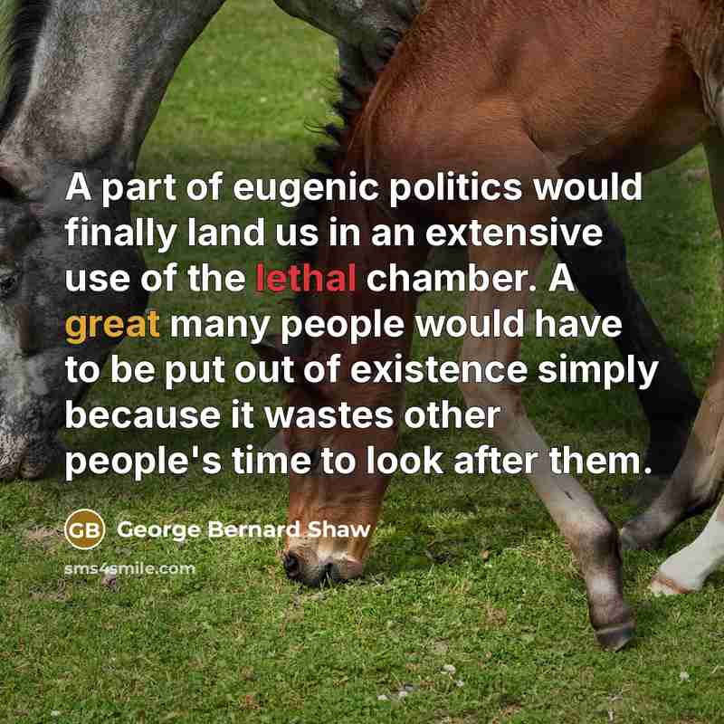 “A part of eugenic politics would finally land us in an extensive use of the lethal chamber. A great many people would have to be put out of existence simply because it wastes other people's time to look after them.” quote by George Bernard Shaw