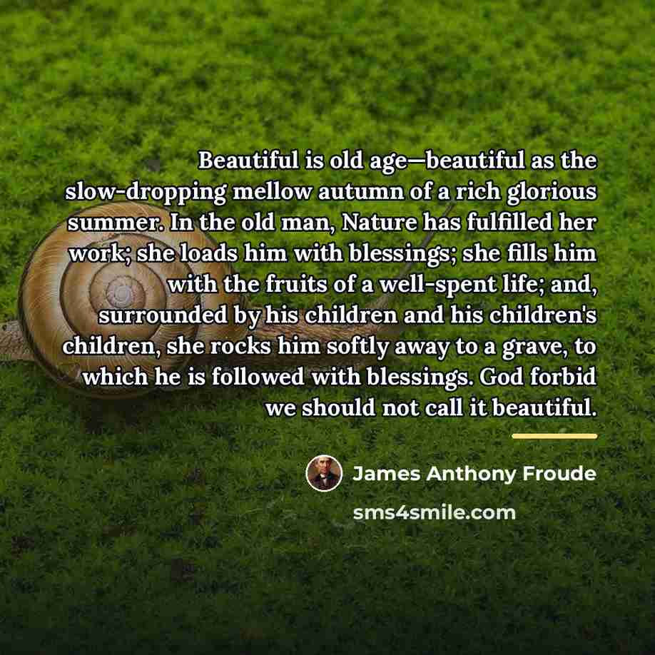“Beautiful is old age—beautiful as the slow-dropping mellow autumn of…” quote by James Anthony Froude