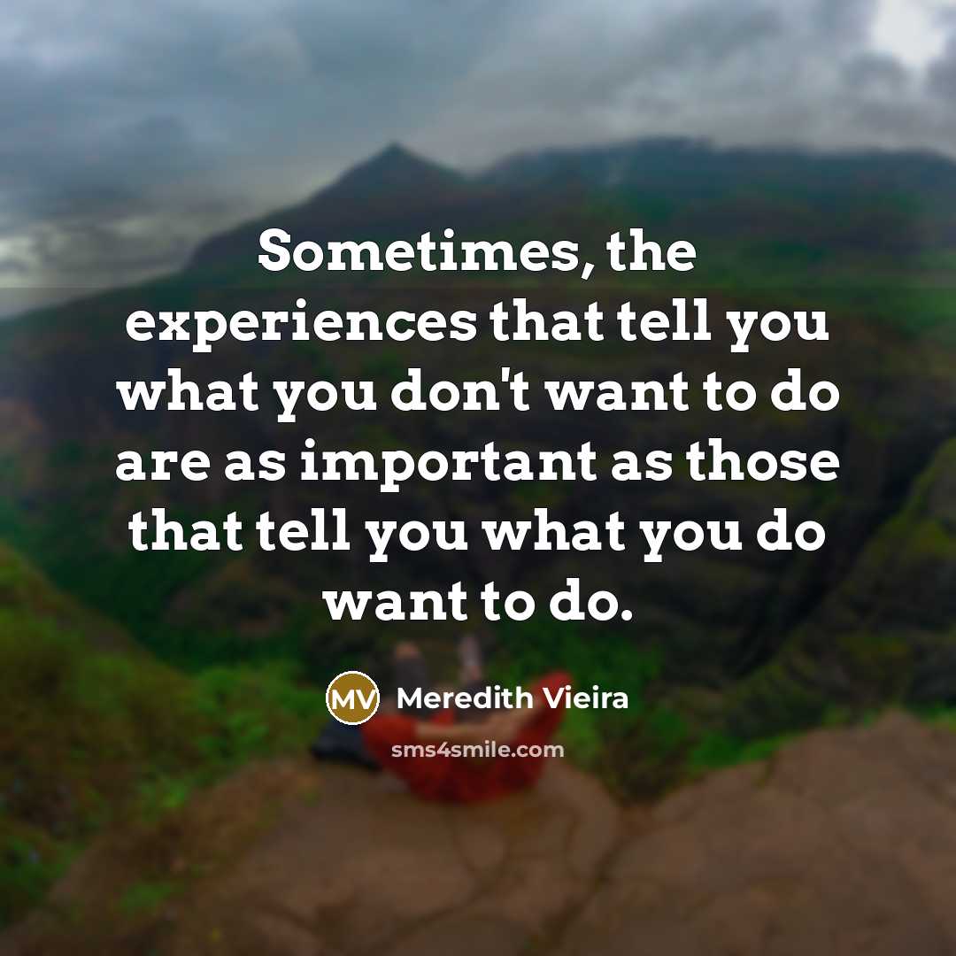 “Sometimes, the experiences that tell you what you don't want to do are as important as those that tell you what you do want to do.” quote by Meredith Vieira