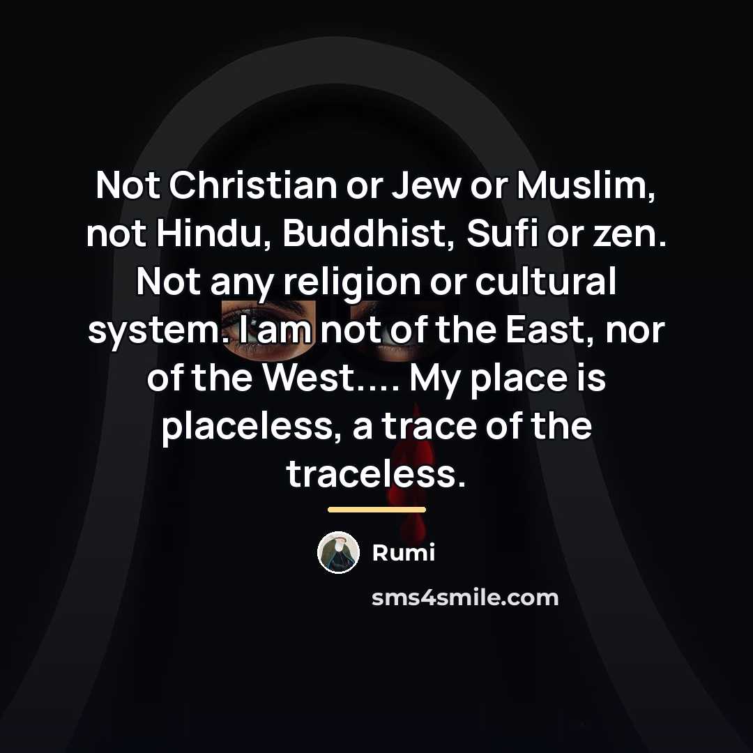 “Not Christian or Jew or Muslim, not Hindu, Buddhist, Sufi…” quote by Rumi