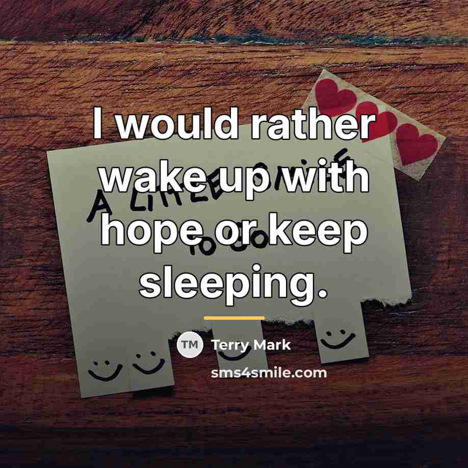 “I would rather wake up with hope or keep sleeping.…” quote by Terry Mark
