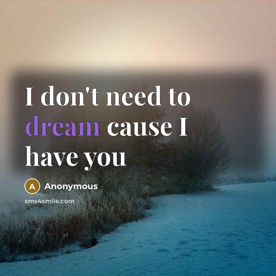 “I don't need to dream cause I have you…” quote by Anonymous
