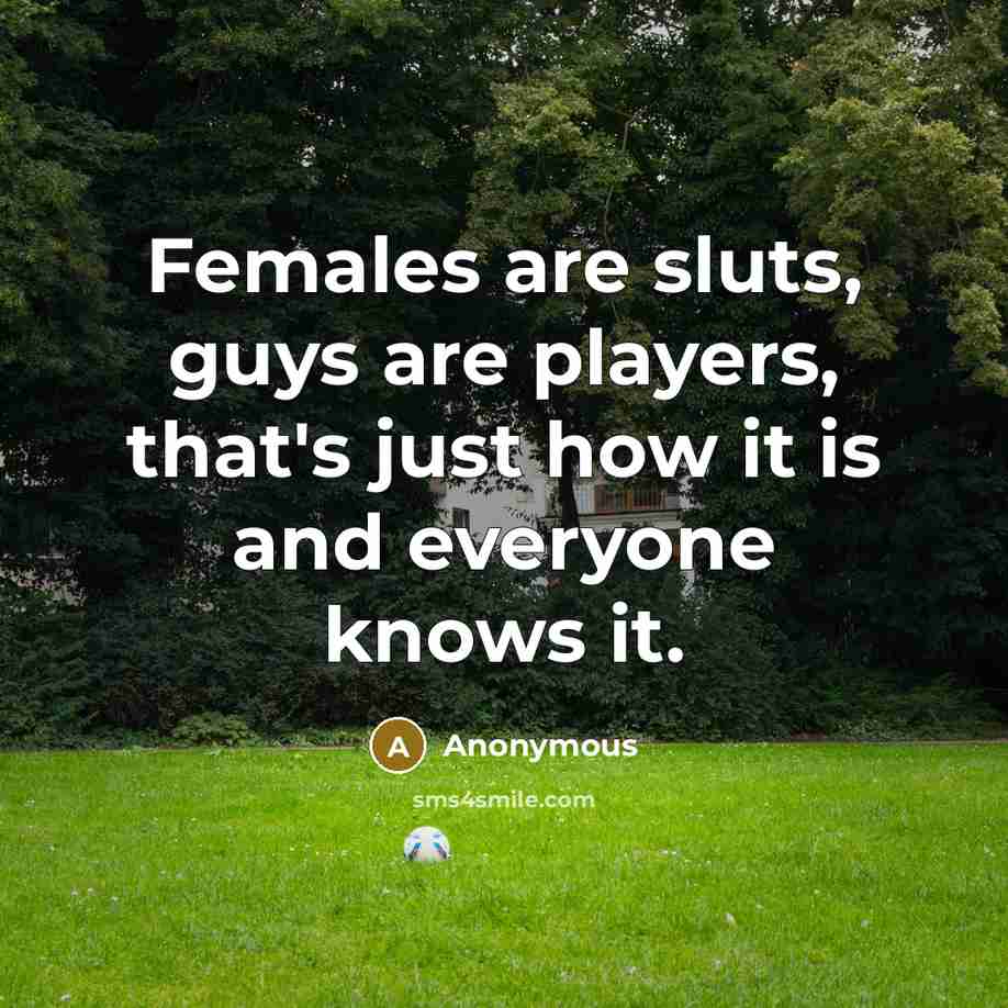 “Females are sluts, guys are players, that's just how it…” quote by Anonymous