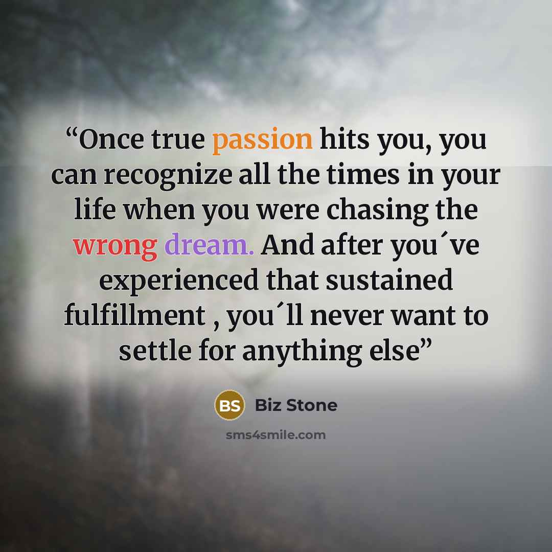 “Once true passion hits you, you can recognize all the times in your life when you were chasing the wrong dream. And after you´ve experienced that sustained fulfillment , you´ll never want to settle for anything else” quote by Biz Stone