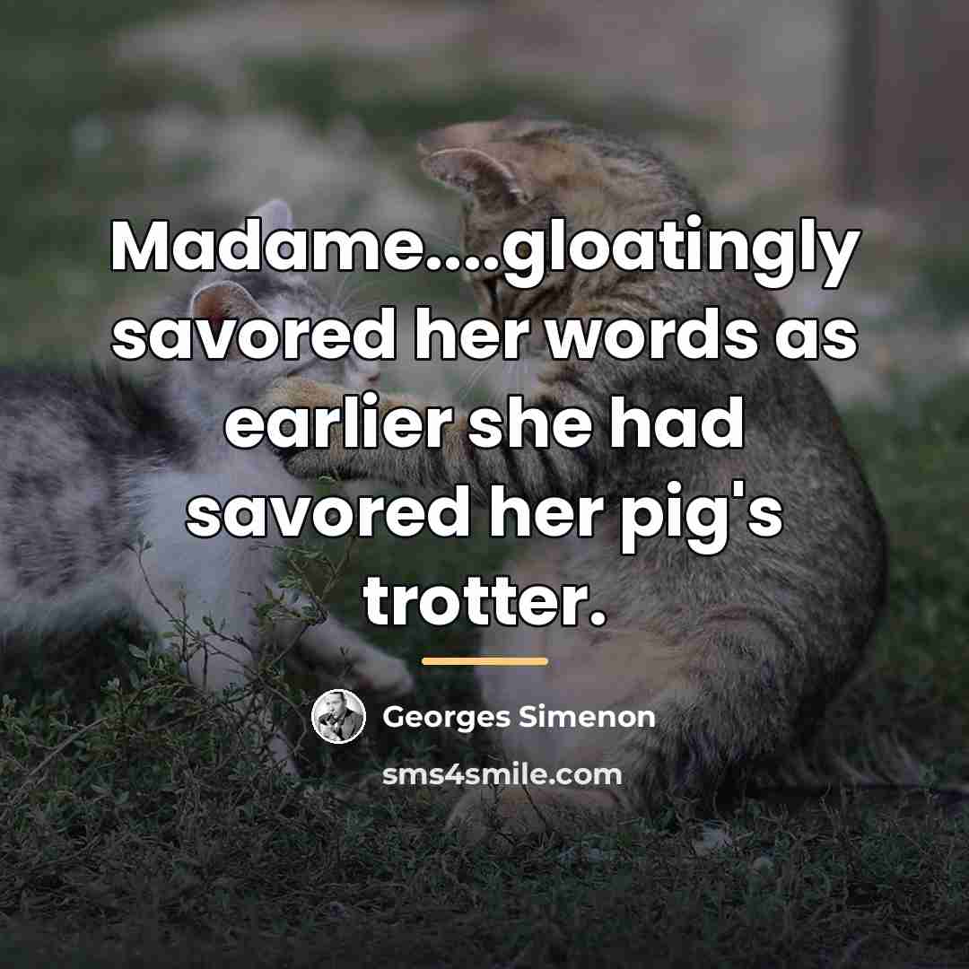 “Madame....gloatingly savored her words as earlier she had savored her…” quote by Georges Simenon