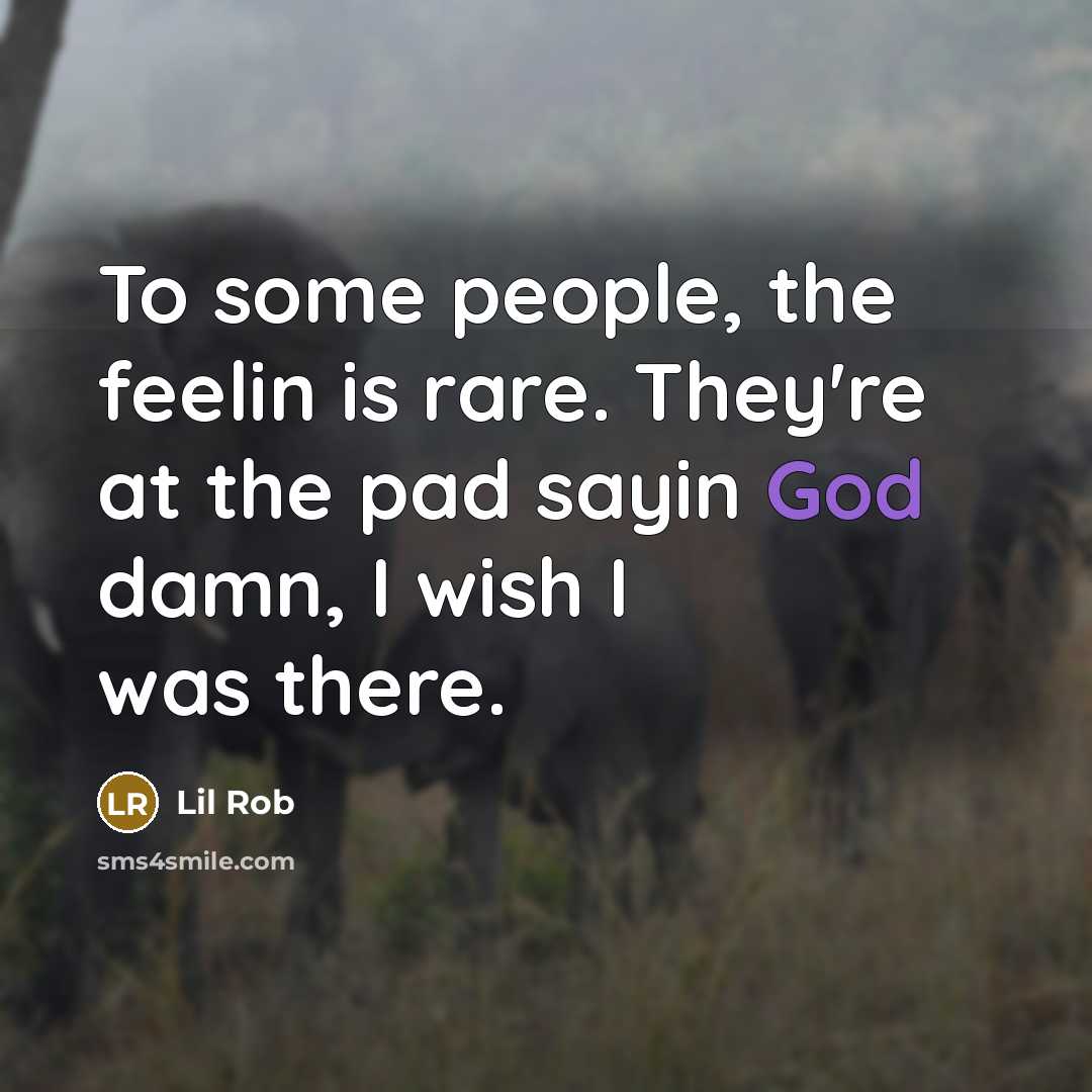 “To some people, the feelin is rare. They're at the pad sayin God damn, I wish I was there.” quote by Lil Rob