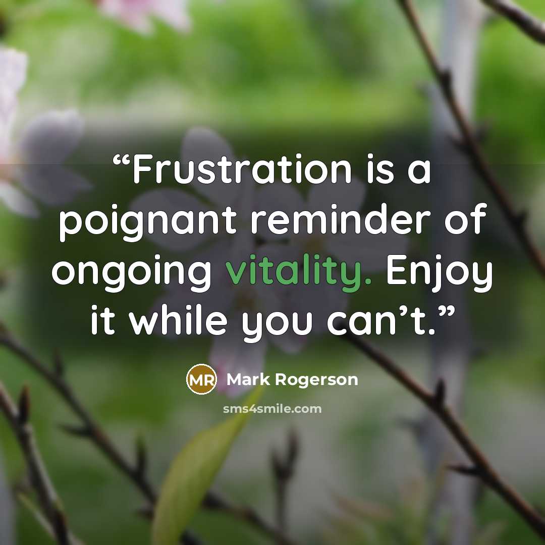 “Frustration is a poignant reminder of ongoing vitality. Enjoy it while you can’t.” quote by Mark Rogerson