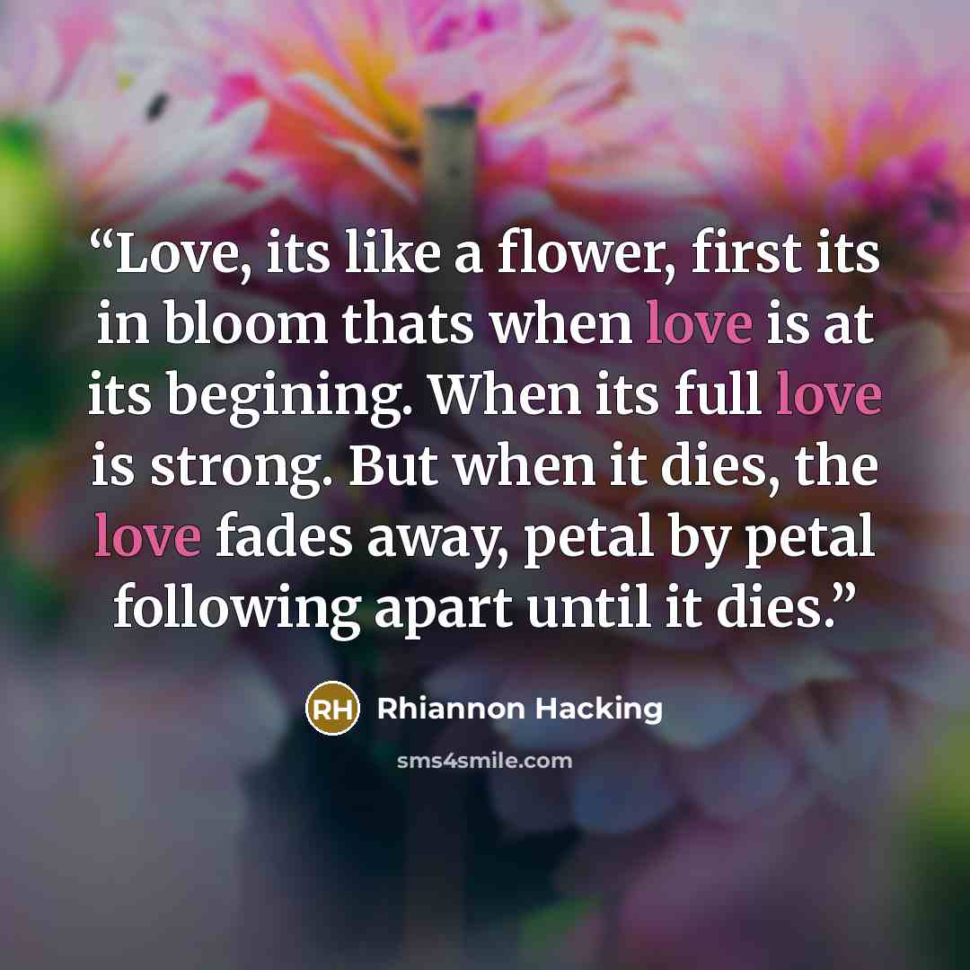 “Love, its like a flower, first its in bloom thats when love is at its begining. When its full love is strong. But when it dies, the love fades away, petal by petal following apart until it dies.” quote by Rhiannon Hacking