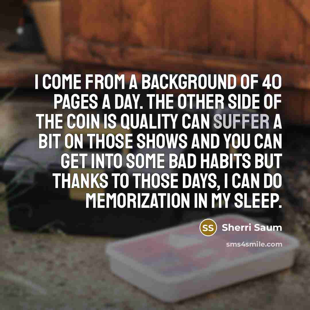 “I come from a background of 40 pages a day.…” quote by Sherri Saum