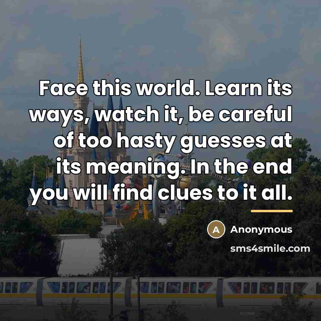 “Face this world. Learn its ways, watch it, be careful…” quote by Anonymous