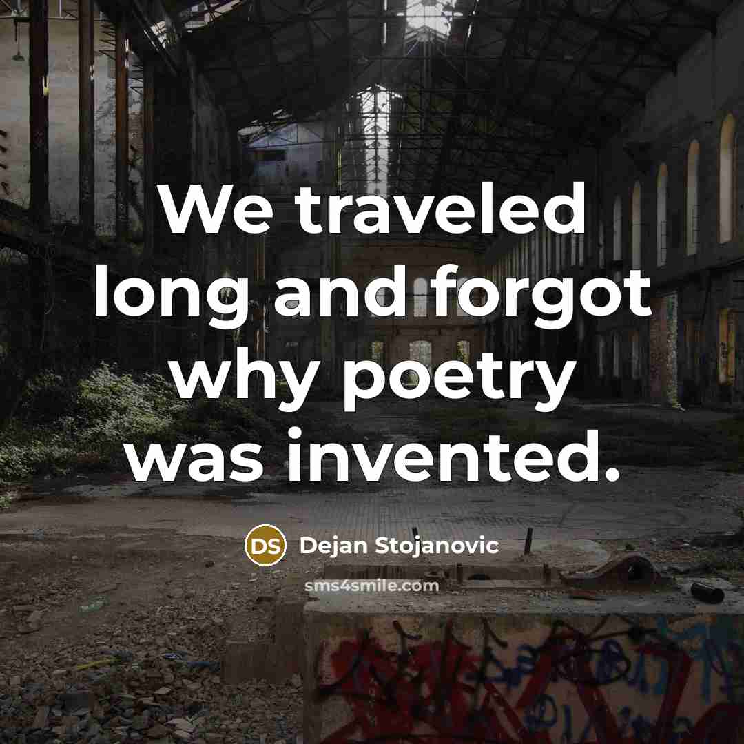 “We traveled long and forgot why poetry was invented.…” quote by Dejan Stojanovic