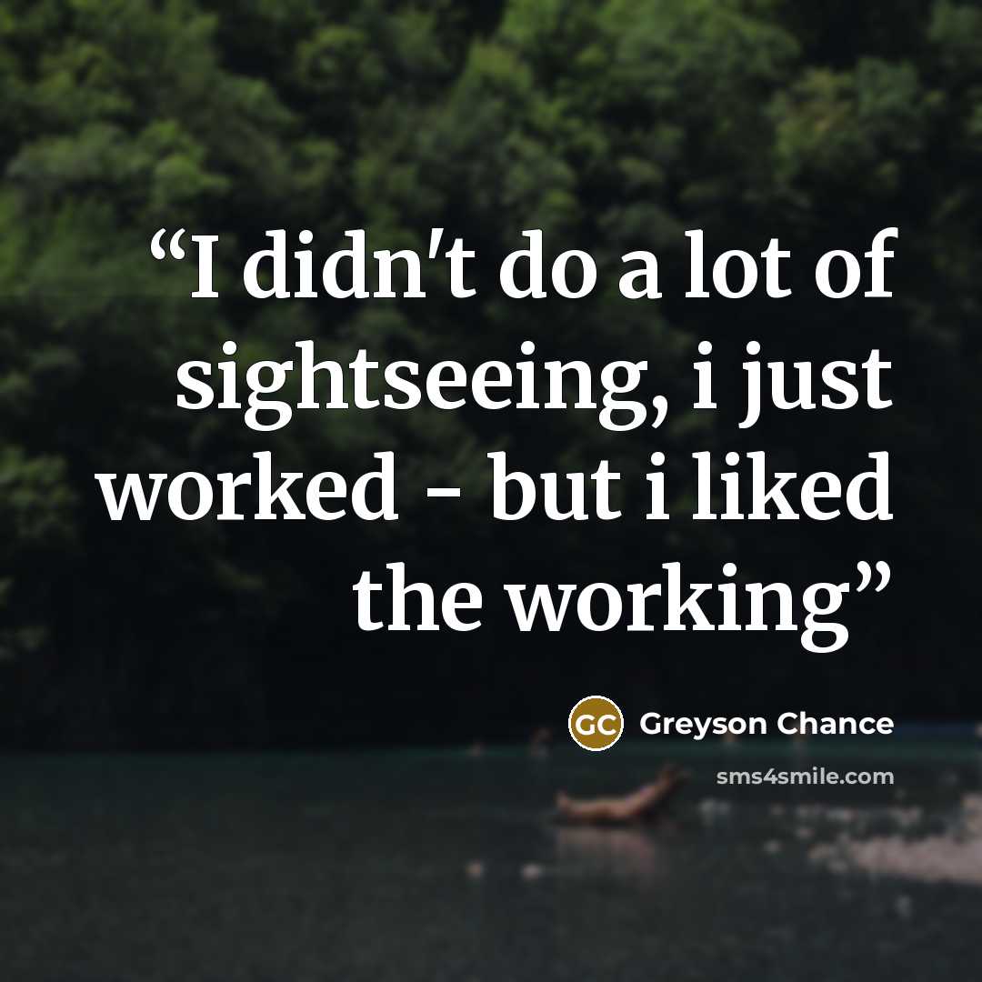 “I didn't do a lot of sightseeing, i just worked - but i liked the working” quote by Greyson Chance