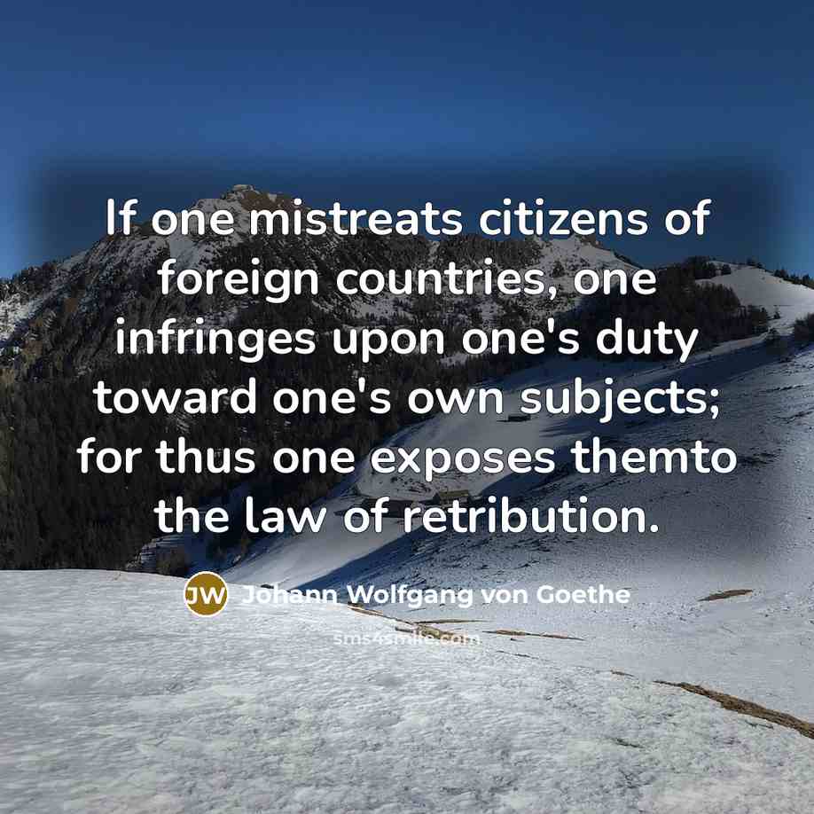 “If one mistreats citizens of foreign countries, one infringes upon…” quote by Johann Wolfgang von Goethe